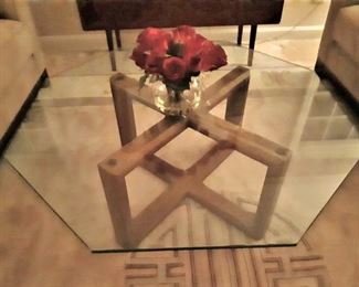 Octagonal glass top contemporary coffee table