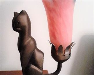bronze kitty lamp and glass shade