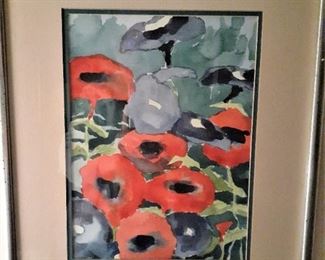Local Poppy watercolor - one of a pair