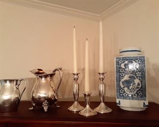 Silverplate and oriental patterned vase
