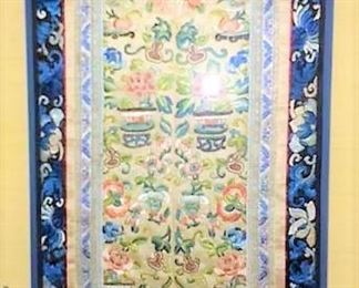 Antique Silk Kimono Sleeve nicely matted and framed.  One of a pair.  Exquisite!