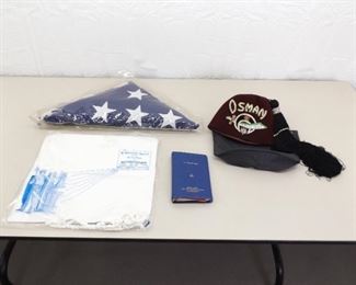 Lot of Free Mason, Shriners Hat, Coffin Flag, etc.