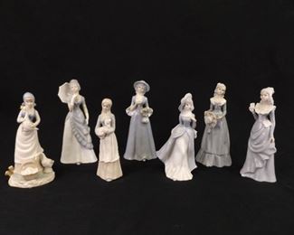 Lot of 7 Vintage 9" Porcelain Lady Figurines