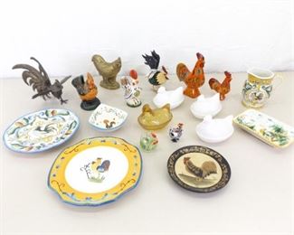 Lot of Quality Bronze, Blown Glass, etc. Rooster and Chicken Decor