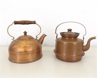 2 Antique Copper Tea Pots