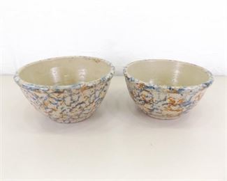 2 Antique Red Wing Sponge Ware 11" and 10.5" Mixing Bowls