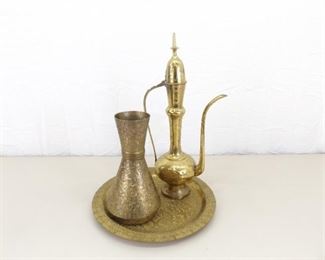3 Piece SOLID Etched Brass Persian Themed Serving Set