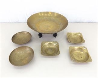 Lot of SOLID Etched Brass Asian Themed Trays, Bowls, etc.