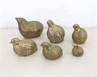 Lot of 6 Solid Brass Partridge Family Display