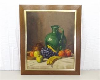 Wood Framed Oil on Canvas Painting of Fruit