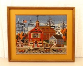 Well Done Wood Framed Embroidered Needlepoint Portsmouth Scene
