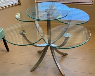 Contemporary Steel & Glass Pedestal Table	36x52x52in	HxWxD
