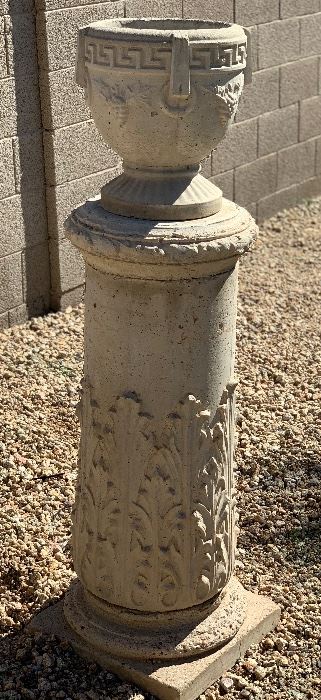 Concrete Greek Key Vase & Pedestal		
