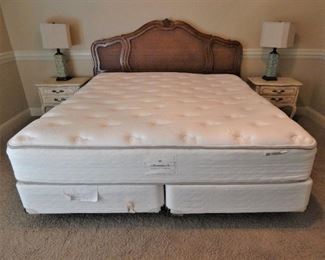 King-size headboard, frame, and mattresses