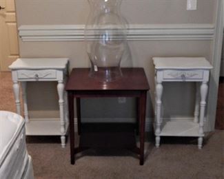 Occasional tables, and oversized glass hurricane candle cover from Pottery Barn (there are two of these)