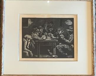 Eli Jacobs, 1898-1984, “The Card Players”, Linoleum Cut, 8x10.