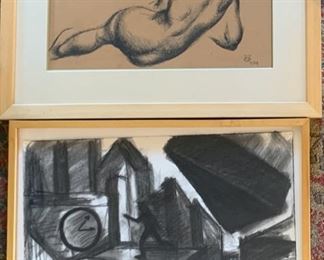 Top: Burne Hogarth, Charcoal, 15x9, monogrammed.  Below: John Okulik, 1947, “Runner”, Charcoal, 17x13