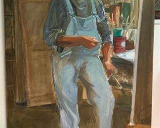 "In The Studio", self portrait, Acrylic on canvas by Michael Hogarth