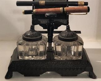 Vintage Ink wells in metal holder