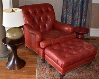 Red leather chair and matching ottoman