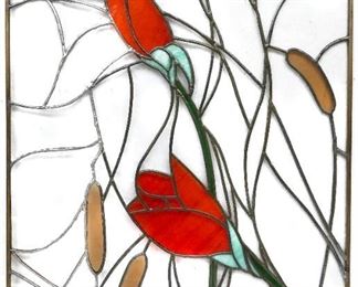 STAINED GLASS TULIPS & CATTAILS