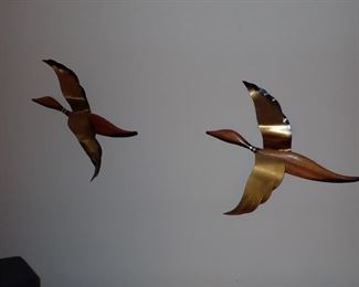 WOOD AND BRASS FLYING DUCKS