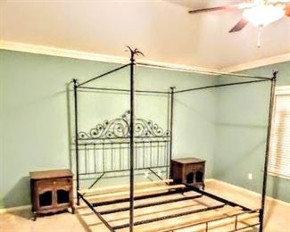 Lovely King/Queen Scrolled Iron Bed frame and two night stands