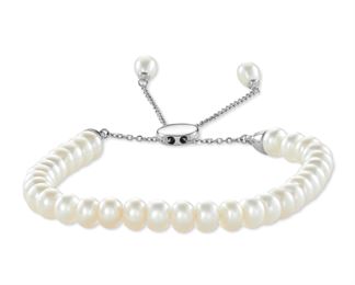 White Cultured Freshwater Pearl (6-1/2Mm) Bolo Bracelet