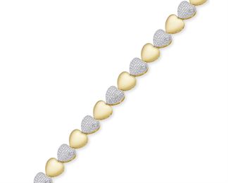 Diamond Accent Heart Link Bracelet In 18K Gold-Plate