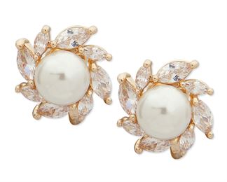 Anne Klein Gold-Tone Crystal & Imitation Pearl Earrings