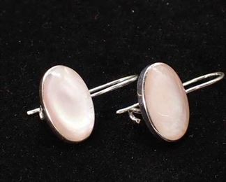 Sterling Silver Earrings W/ Pink Quartz Stone