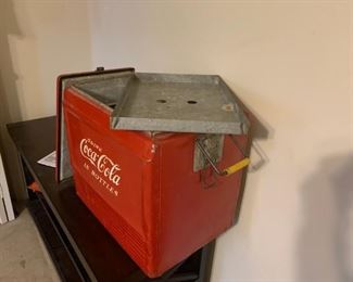 #16 antique cocola cooler w metal tray 18x13x17  $ 150.00