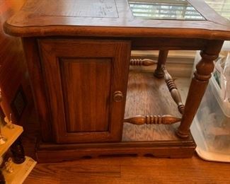 #39 wood end table w door and glass on top 26x22x22  $ 30.00