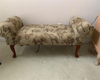 Unique African print upholstered bench.  Very comfortable