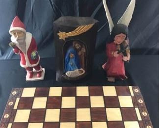 Wooden Polish chest set and three handcarved Christmas figurines https://ctbids.com/#!/description/share/340725