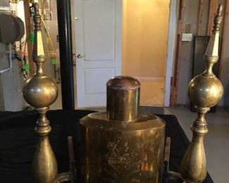Bronze Colored Andirons and Urn with Lid https://ctbids.com/#!/description/share/340914