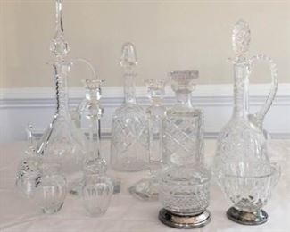 Van St Lamfort Candle Sticks and Creamer, 4 Cut Glass Decanters https://ctbids.com/#!/description/share/340936
