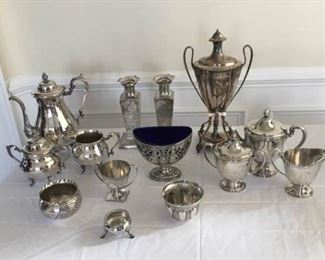 Sterling and Silver Plate Items Including a Tiffany and Company Tea Pot and Cream and Sugar Dispenser https://ctbids.com/#!/description/share/340939