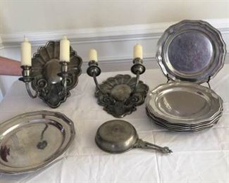 Pewter Plates and Wall Candle Stick Holders https://ctbids.com/#!/description/share/340940
