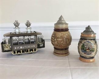 Unique Music Box Liquor Dispenser with 4 Shot Glasses. Two beer steins https://ctbids.com/#!/description/share/340947