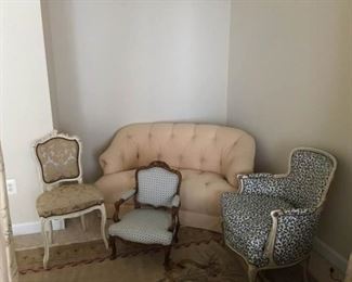 Small Sofa and Three Chairs, One of Which Would Make a Great Child's Chair. https://ctbids.com/#!/description/share/340958