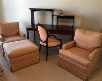 Multiple Tiered Desk and Chair Along with 2 Upholstered Chairs with 1 Ottoman and Stone Bookends https://ctbids.com/#!/description/share/340964