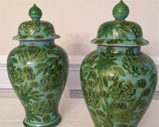 2 Green Porcelain Vases with Lids. https://ctbids.com/#!/description/share/340975