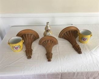 Pretty Yellow Pots and Vase with Gold Trim, Three Wall Sconces https://ctbids.com/#!/description/share/340980
