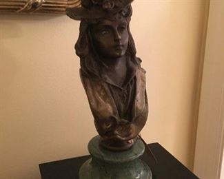 Young woman brass bust sculpture 