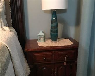 Side table, Blue table lamp