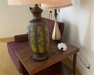 Large Vintage Lamp and Mid Century Modern Side Table