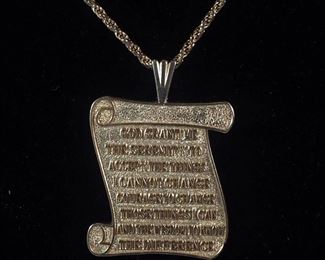 14k Gold Necklace 17.5", 14k Gold Pendant With Serenity Prayer, 9g Total Weight