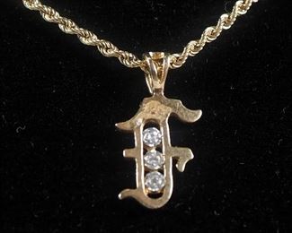 14k Gold Necklace 17.5" Long, With 14k Gold Pendant With Three Clear Stones, 5g Total Weight