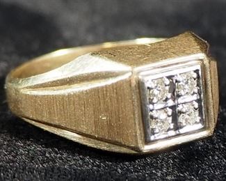 10k Gold Ring Marked Sabrina, Size 10- 1/4, With Four Clear Stones, 4.7g Total Weight